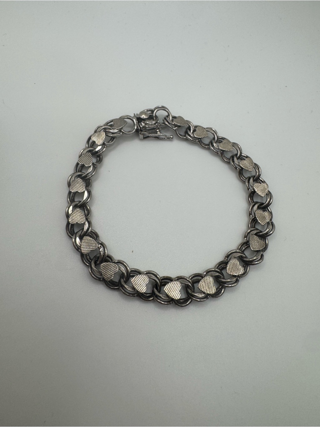 925 Sterling Silver Vintage 7.5" Heart Chain Bracelet